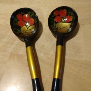 Vintage Russian hand-painted wooden spoons